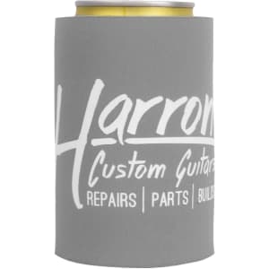 A drink bottle stubby holder in grey with a logo, suitable for keeping beverages cold.