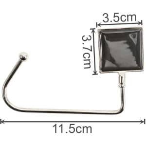 A square black desk hook with a shiny silver metal arm, measuring 11.5 cm in length, 3.5 cm wide, and 3.7 cm tall.