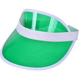 A green PVC sunscreen hat with a white band, featuring a wide visor for sun protection.