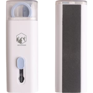 A white 7 in 1 Cleaning Kit featuring a soft brush, a scraper, and a cleaning cloth, with a logo on the side.