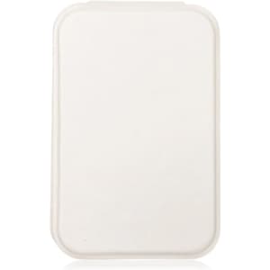 A portable mini mirror in a rectangular white casing, featuring smooth edges and a compact design.