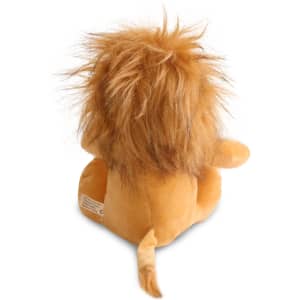 A plush toy lion in warm orange tones with a fluffy mane, shown from the back. It has a small tail and ears.