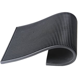 A black moulded PVC bar runner with a textured surface, featuring a curved, flexible design.