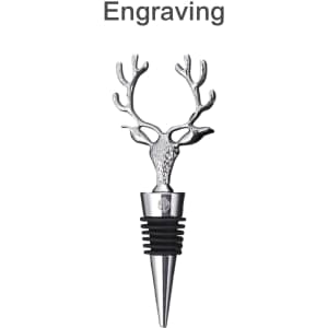 A drink bottle wine stopper featuring a silver deer head design with antlers and a black rubber base.