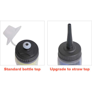 A drink bottle featuring two types of tops: a standard bottle top and an upgraded straw top. Comes in various colours.