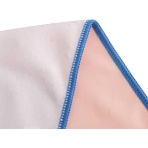 A microfibre beach towel featuring a pink and white design with blue edging, suitable for leisure and outdoor use.