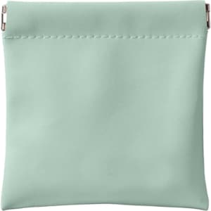 A small pocket cosmetic bag in a soft mint green colour, featuring a smooth surface and a closure at the top.