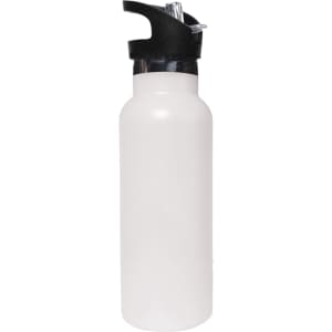 A drink bottle in white, featuring a black flip valve lid and a sleek double wall vacuum design.