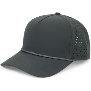 A grey mesh back performance rope cap with a structured front and perforated sides. It features a decorative rope detail.