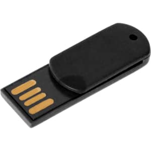 A black paper clip flash drive with a glossy finish and a USB connector. It features a logo on the surface.