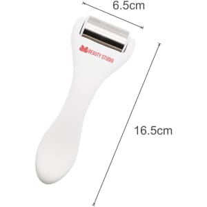 A white Face Ice Roller with a metal roller head, measuring 16.5 cm in length and 6.5 cm in width.