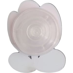 A custom shaped acrylic phone pop holder in a flower design, featuring a clear centre and pink accents.