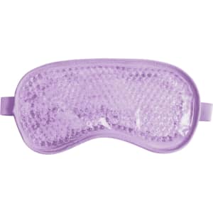 A purple gel eye mask with textured surface, designed for hot and cold therapy, featuring an elastic strap.