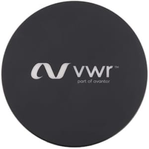A black circular wireless charger featuring a logo on its surface.