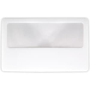 A white PVC magnifier card with a transparent magnifying area at the top, suitable for office use.