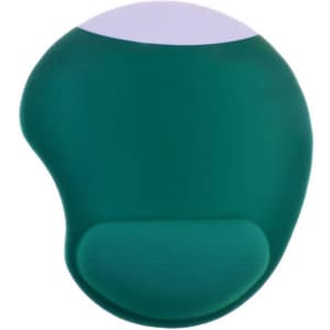 A green gel mouse pad with a smooth surface and a rounded shape, featuring a white top section.