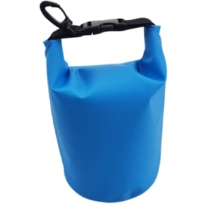 A waterproof dry bag in blue, featuring a secure handle for easy carrying and a simple design.