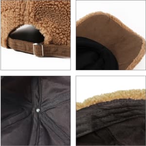 A lamb fur baseball cap in brown with a soft interior and an adjustable strap, featuring a logo.