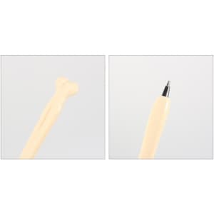 A generic bone-shaped pen in cream colour, featuring a rounded top and a silver-tipped writing end.