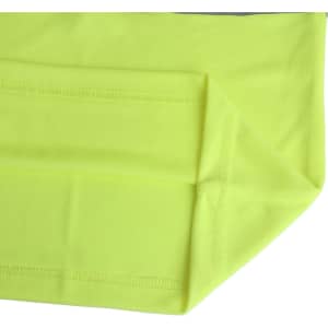 A bright yellow polyester short-sleeve polo shirt with a reflective design and a logo.