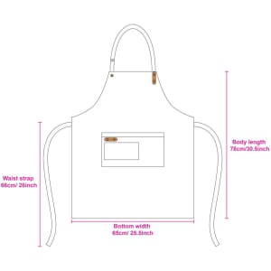 A white poly-cotton canvas bib apron with neck strap, featuring a front pocket and waist ties.