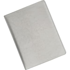 A4 business compendium in a light grey colour with a smooth finish and a logo on the cover.