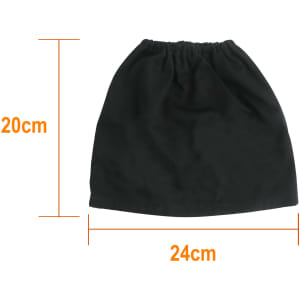 A black boot cover with an elasticised top, measuring 20cm in height and 24cm in width.