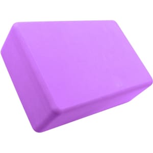 A purple EVA yoga block with a rectangular shape, featuring rounded edges and a smooth surface.