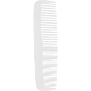 A white, custom blended-tooth comb with fine and wide teeth for versatile grooming. It features a simple design.
