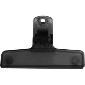A translucent black plastic magnetic clip featuring a sturdy grip and a hanging hole for easy storage.