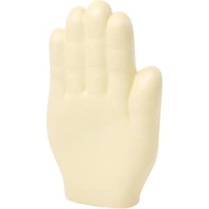 A palm-shaped stress reliever in a light cream colour, featuring a smooth texture and a simplistic design.