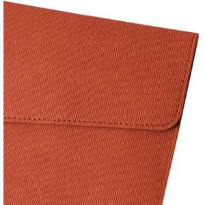 A PU leather A4 file bag in a rich terracotta colour with textured surface and stitching detail. It features a logo.