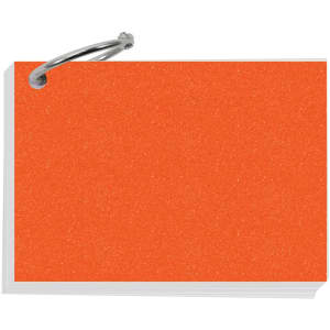 A7 pearlescent index cards in vibrant orange, secured by a metal ring.