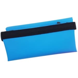 A waterproof dry bag in bright blue with a black strap, designed for keeping items dry.