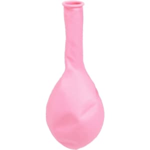 A pink 30cm balloon with a rounded shape and a narrow neck, featuring a logo.