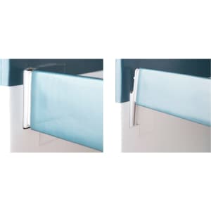Premium cardboard floor display featuring a sleek design in light blue and white, with assembly details visible.