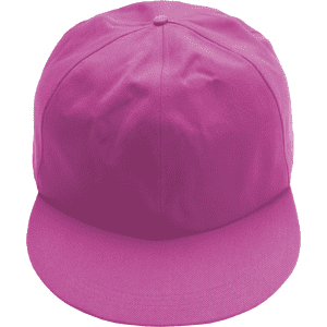 A giant baseball cap in vibrant pink with a flat brim and a simple design. It features a logo on the side.
