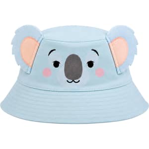A blue bucket hat with koala ears and face details. Includes a logo on the side.