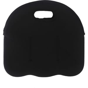A drink bottle cooler in black, featuring a handle and two storage compartments for bottles.