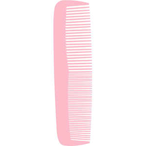 A pink custom blended-tooth comb with a smooth design and fine teeth for styling. Features a logo.