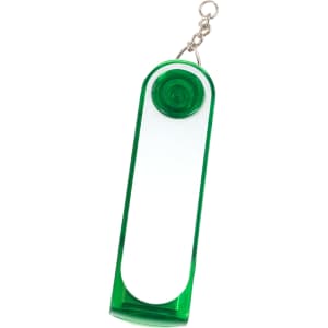 A green flash drive with a keychain attachment, featuring a smooth, glossy surface and rounded edges.