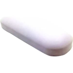 A large white oval-shaped stress reliever with a smooth surface and rounded edges. It features a logo.
