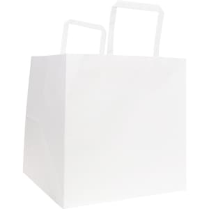 A white flat handle kraft paper bag with two handles and a square base, measuring 250x250x250mm.