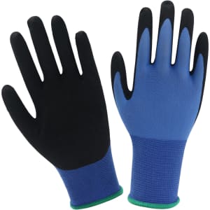 Frosted blue and black touchscreen insulating gloves with a green wrist trim. Features a snug fit for dexterity.