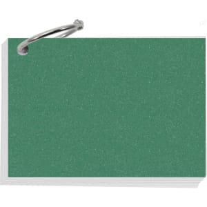 A7 pearlescent index cards in green, secured by a silver ring.