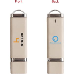 A beige Eco Constellation Flash Drive featuring a logo on the front and a design on the back.
