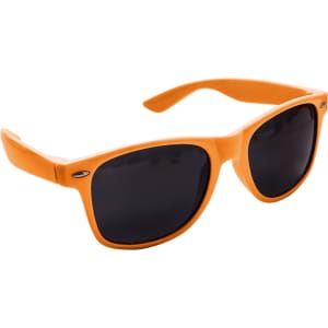 Orange classic sunglasses with black lenses and a sleek design, featuring a logo on the frame.