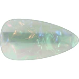 An iridescent teardrop-shaped hair clip in shades of white and pastel hues, featuring a glossy finish.