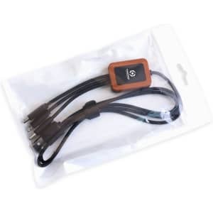 A long, square-shaped light-up charging cable in black packaging, featuring multiple connectors and a logo.