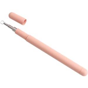 A pink ECO Straw Set featuring a reusable straw, a cleaning brush, and a protective cap.